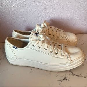 Platform White Leather Keds Size 7